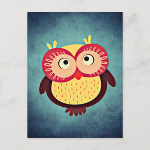 Adorable Red and Yellow Owl Illustration Postkarte