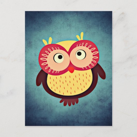 Adorable Red and Yellow Owl Illustration Postkarte (Vorderseite)