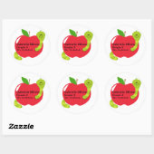Adorable Red Apfel mit Worm School Betreff Label Runder Aufkleber (Blatt)