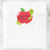 Adorable Red Apfel mit Worm School Betreff Label Runder Aufkleber (Tasche)