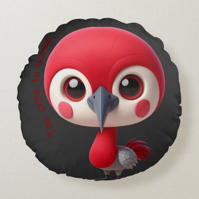 Adorable Red Bird Character Rundes Kissen (Vorderseite)