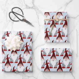 Adorable Red Black Gray Gnome Xmas Weihnachtskids Geschenkpapier Set