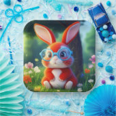 Adorable Red Bunny Sitting under Tree Pappteller (Party)