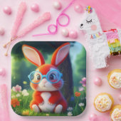 Adorable Red Bunny Sitting under Tree Pappteller (Party)