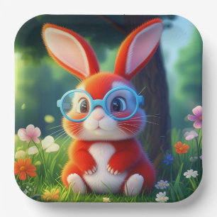 Adorable Red Bunny Sitting under Tree Pappteller