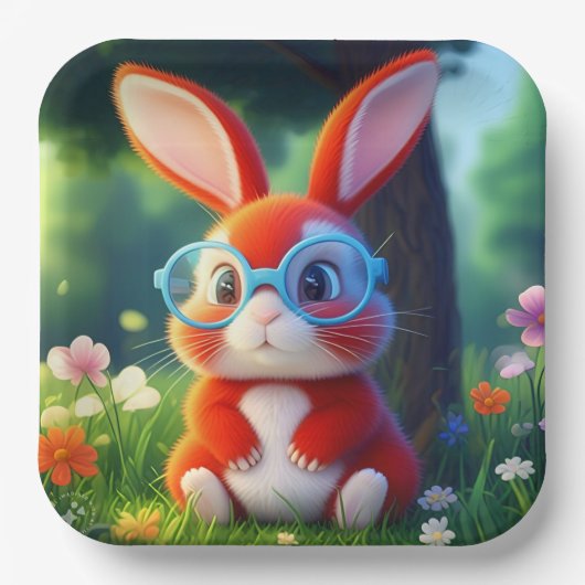 Adorable Red Bunny Sitting under Tree Pappteller (Vorderseite)