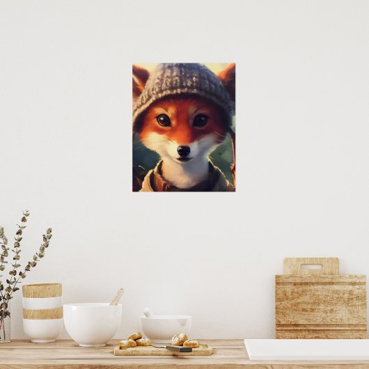 Adorable Red Fox in Kleidung Poster (Küche)