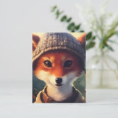 Adorable Red Fox in Kleidung Postkarte (Stehend Vorderseite)