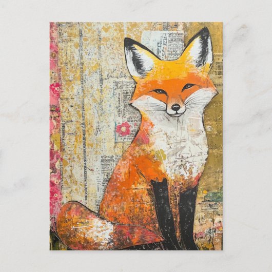 Adorable Red Fox Mixed Media Postkarte (Vorderseite)
