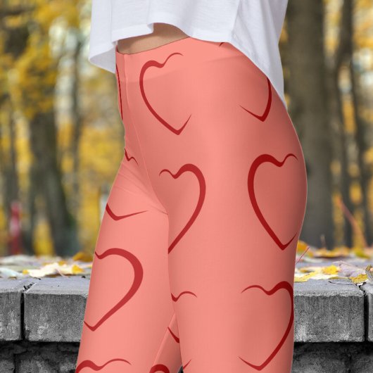 Adorable Red Liebe Hearts Pattern Leggings