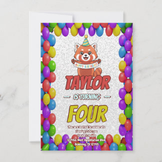 Adorable Red Panda Birthday Invite Einladung
