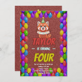 Adorable Red Panda Birthday Invite Einladung (Vorne/Hinten)