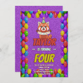 Adorable Red Panda Birthday Invite Einladung (Vorne/Hinten)
