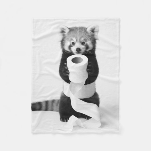 Adorable Red Panda Holding Toilet Paper Minimalist Fleecedecke (Vorderseite)