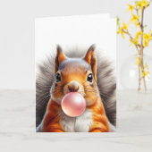 Adorable Red Squirrel bläst Blase Gum Blank Karte (Gelbe Blume)