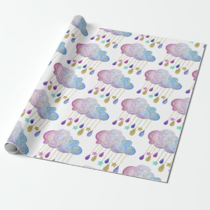 Adorable Regenbogenwolken & Gold Baby Girl Dusche Geschenkpapier