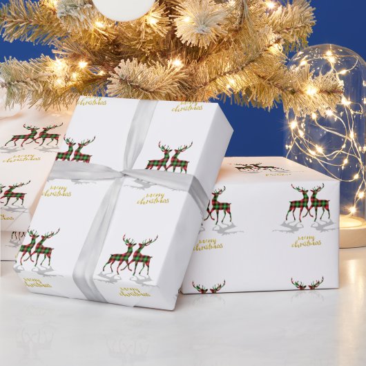 Adorable Reindeers Buffalo Kariert Frohe Weihnacht Geschenkpapier (Feiertage)