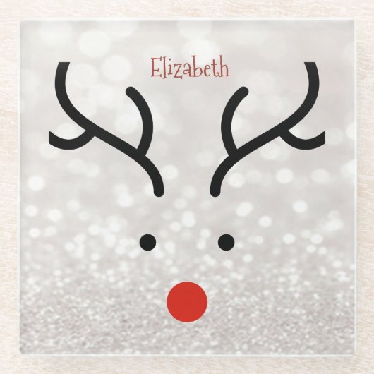Adorable Rentier Face, Bokeh Glasuntersetzer (Vorderseite)