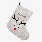 Adorable Rentier Face, Bokeh Großer Weihnachtsstrumpf (Vorderansicht (hängend))
