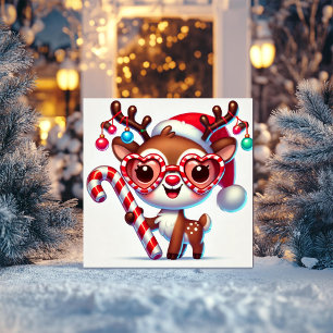 Adorable Rentier mit einer Candy Cane Feiertagskarte