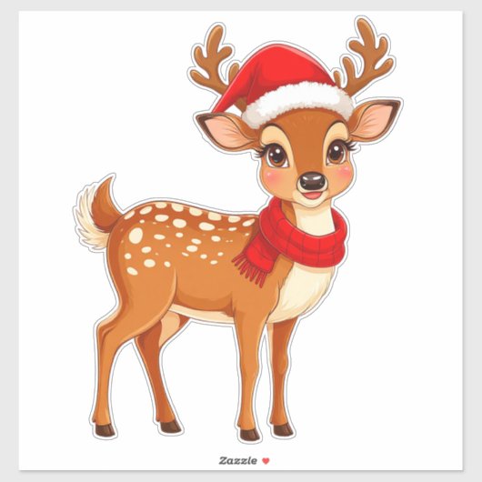 Adorable Rentier-Weihnachtsmannmütze Aufkleber (Blatt)