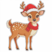 Adorable Rentier-Weihnachtsmannmütze Aufkleber (Vorderseite)
