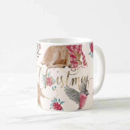 Adorable Rentiere, Vögel, Blume Kaffeetasse (VorderseiteRechts)