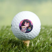 Adorable Retro Anime Girl & Ihr Hund Golfball (Insitu T-Shirt)