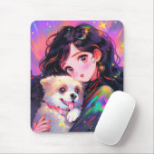 Adorable Retro Anime Girl & Ihr Hund Mousepad (Mit Mouse)