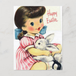 Adorable Retro Happy OsterGirl und Bunny Postkarte