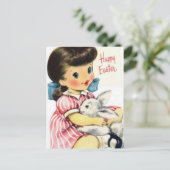 Adorable Retro Happy OsterGirl und Bunny Postkarte (Stehend Vorderseite)