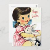 Adorable Retro Happy OsterGirl und Bunny Postkarte (Vorne/Hinten)