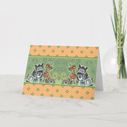 ADORABLE ROBOT BULLDOG & FELINE FRIEND Funny Blank Karte (Vorderseite)