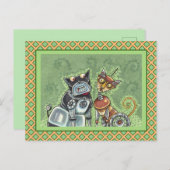 ADORABLE ROBOT BULLDOG & FELINE FRIEND Funny Blank Postkarte (Vorne/Hinten)