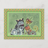 ADORABLE ROBOT BULLDOG & FELINE FRIEND Funny Blank Postkarte (Vorderseite)