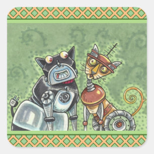 ADORABLE ROBOT BULLDOG & FELINE FRIEND Funny Funny Quadratischer Aufkleber