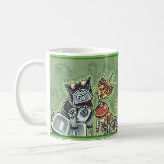 ADORABLE ROBOT BULLDOG UND FELINE FREUND Funny Fun Kaffeetasse (Links)