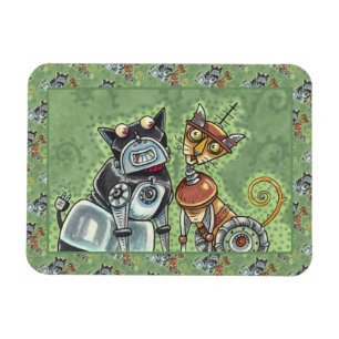 ADORABLE ROBOT BULLDOG UND FELINE FRIEND Funny Fun Magnet