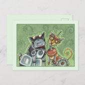 ADORABLE ROBOT BULLDOG UND FELINE FRIEND Funny Fun Postkarte (Vorne/Hinten)