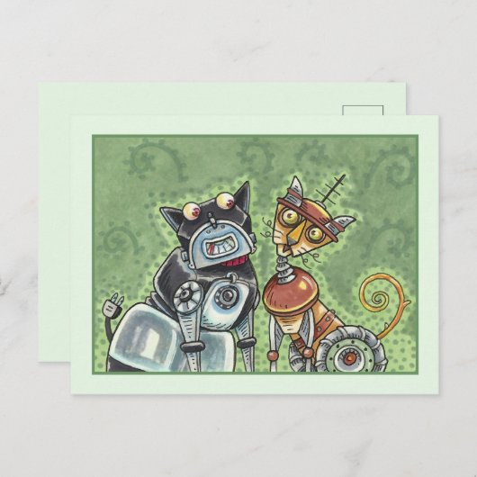ADORABLE ROBOT BULLDOG UND FELINE FRIEND Funny Fun Postkarte (Vorne/Hinten)