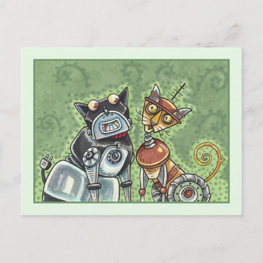 ADORABLE ROBOT BULLDOG UND FELINE FRIEND Funny Fun Postkarte (Vorderseite)
