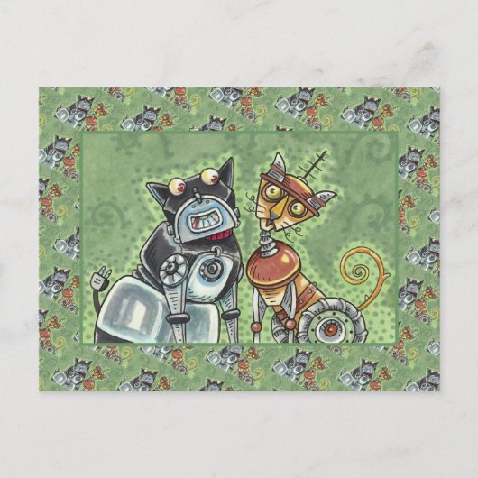 ADORABLE ROBOT BULLDOG UND FELINE FRIEND Funny Fun Postkarte (Vorderseite)