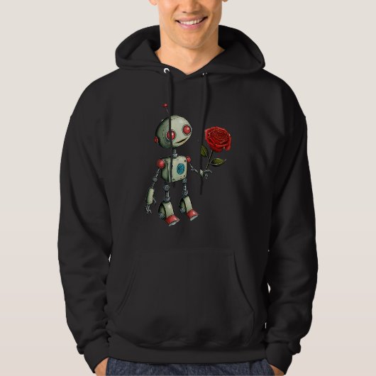 Adorable Robot Handing Out a Rose  flower Hoodie (Vorderseite)