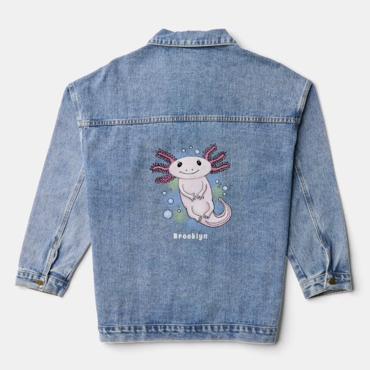 Adorable rosa axolotale Cartoon Jeansjacke (Rückseite)