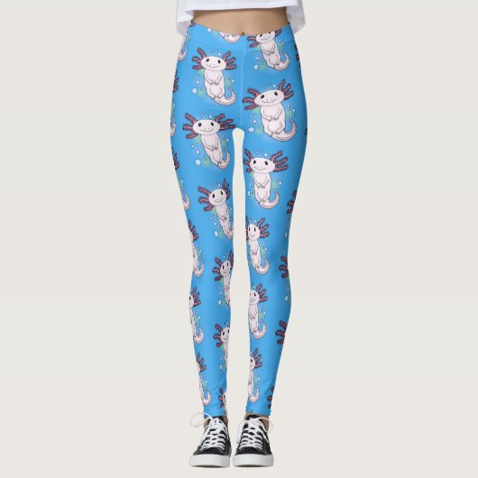 Adorable rosa axolotale Cartoon Leggings (Vorderseite)