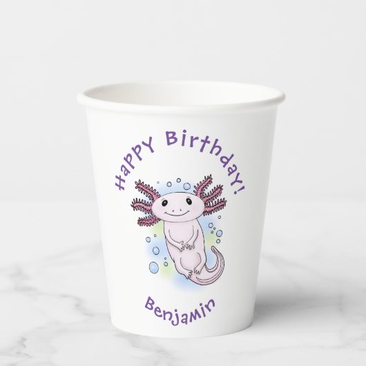 Adorable rosa axolotale Cartoon Pappbecher (Vorderseite)