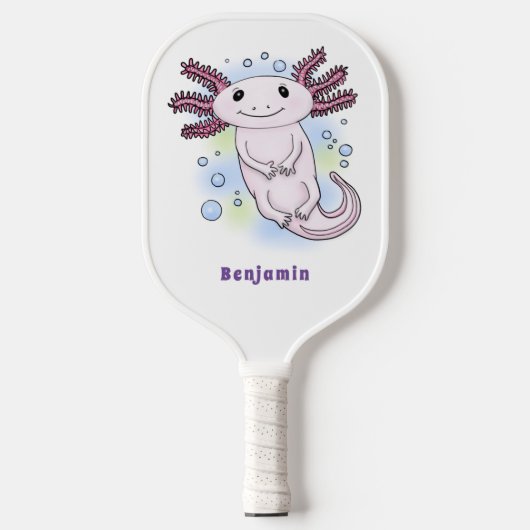 Adorable rosa axolotale Cartoon Pickleball Schläger (Vorderseite)