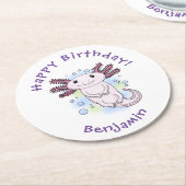 Adorable rosa axolotale Cartoon Runder Pappuntersetzer (Angewinkelt)