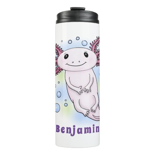 Adorable rosa axolotale Cartoon Thermosbecher (Vorderseite)