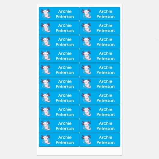 Adorable rosa axolotl Cartoon personalisiert Etiketten (Blatt)